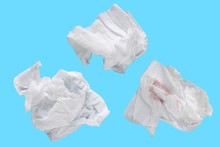 Piece Paper Tissue White Isolated On Blue Background With Clipping Path.
