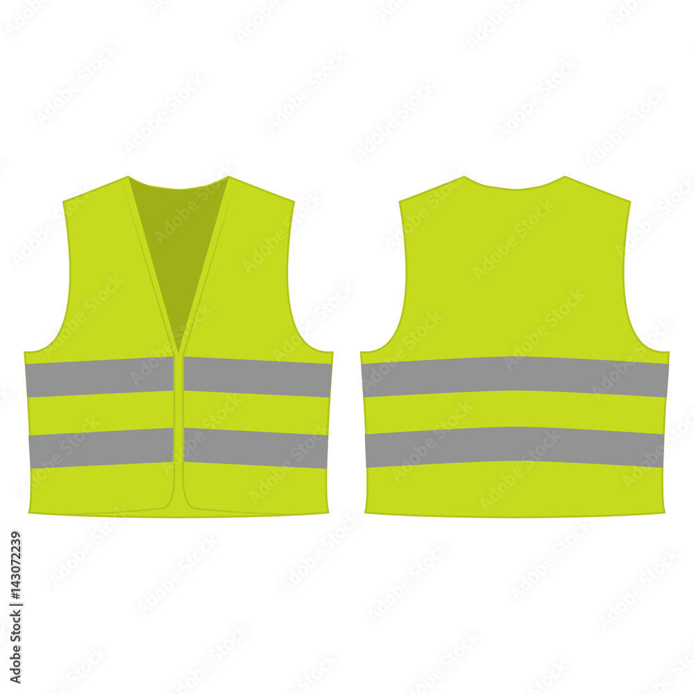 yellow green reflective safety vest for people isolated vector front ...
