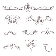 A collection of vector decorative monograms and a calligraphic borders. A set of graphic design elements for wedding and other invitations, greeting cards, visit cards