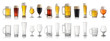 Set of various full and empty beer glasses. Isolated on white background