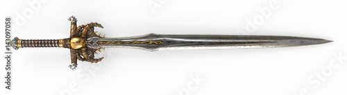 Cuadros en Lienzo A fantasy long sword, with a skull and gold on an isolated white background