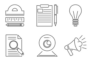 Sticker - Vector illustration business webinar and online education outline internet trainings icons.