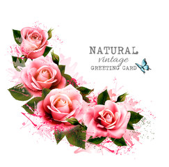 Poster - Natural vintage greeting card with roses. Vector.