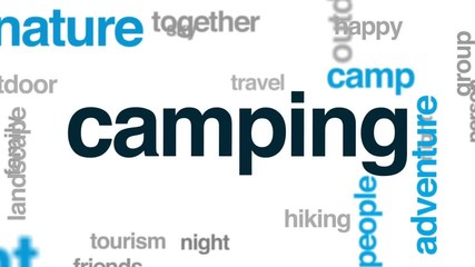 Wall Mural - Camping animated word cloud, text design animation.