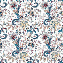Vintage Flowers Seamless Background In Provence Style.