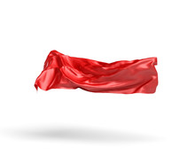 3d Rendering Of A Red Cloth Draped Over An Invisible Object And Hanging On White Background.