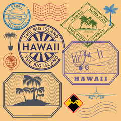 Wall Mural - Retro vintage postage stamps set Hawaii