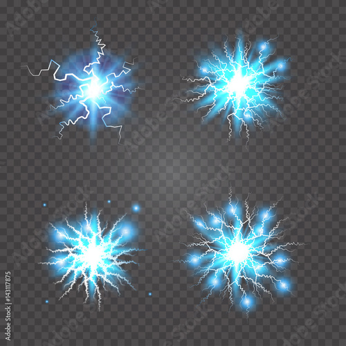 Cuadros en Lienzo Ball lightning, plasma sphere, electric discharge set vector abstract illustrati