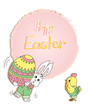 Happy Easter card with Easter bunny and chick