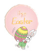 Happy Easter card with cute bunny holding an egg