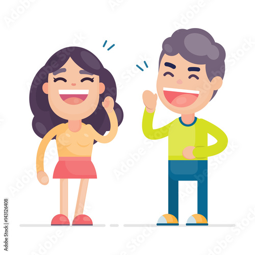 Happy Young Cute Couple Having Fun And Smiling Laughing Together Vector Character Illustration