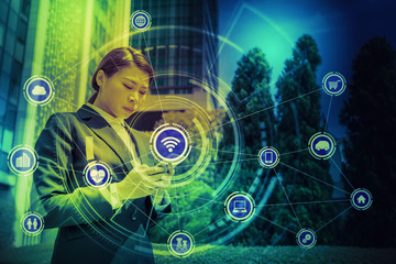 Aufkleber - Internet of Things concept. Wireless Communication Network. Information Communication Technology. abstract image visual.