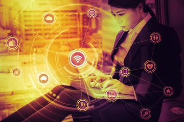 Aufkleber - Internet of Things concept. Wireless Communication Network. Information Communication Technology. abstract image visual.