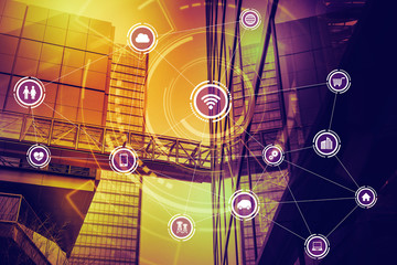 Aufkleber - Internet of Things concept. Wireless Communication Network. Information Communication Technology. abstract image visual.