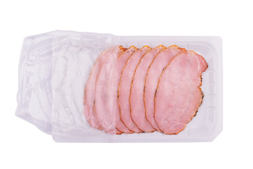 smoked pork fillet packaging isolated on white