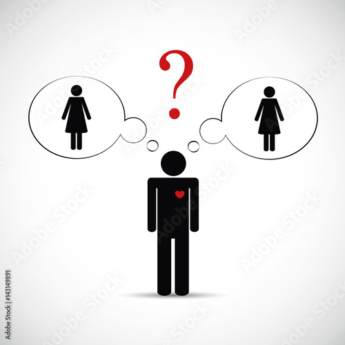 mann kann sich nicht zwischen zwei frauen entscheiden piktogramm kaufen Sie diese