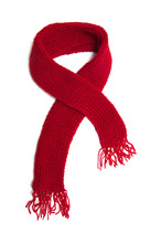 Red Knitted Scarf On A White Background.