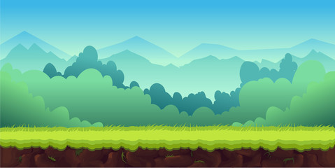 Mountains Landscape For Ui Game, vector unending background with separated layers for game.
