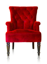 Red Vintage Armchair Isolated On White Clipping Path.