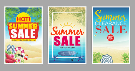 Wall Mural - Summer Sale Poster with Colorful and Creative Beach Background Vector Illustration
