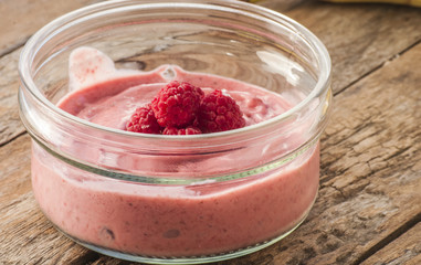 Wall Mural - dessert with fresh raspberries