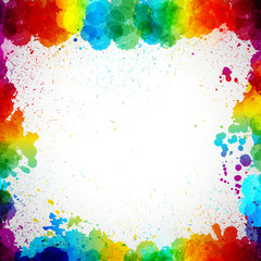 Wall Mural - colorful frame made in splash paint drop blots on a white background.