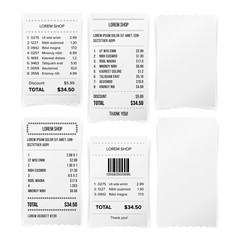 Canvas Print - Sales Printed Receipt White Empty Paper Blank Vector. Shopping Paper Bill Atm vector Mock Up. Paper Check And Financial Check Isolated