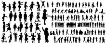 Collection Of Children Silhouettes Boys And Girls Set, Vector Illustration