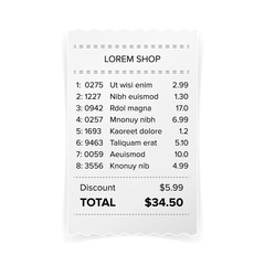 Sticker - Printed Receipt Vector. Bill Atm Template, Cafe Or Restaurant Paper Financial Check Realistic Illustration