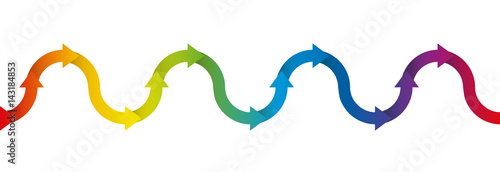 Fotografía Up and down symbol for undulation and oscillation, depicted with a rainbow colored arrow wave - isolated vector illustration on white background, seamless extensible in both directions