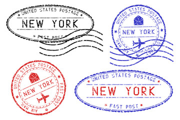 New York mail stamps collection. Faded colored impress