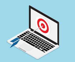 Wall Mural - arrow hit on target with laptop