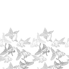 Vector Seamless Pattern With Image Of A Fishes. Goldfish And Perch. Linear Fish For Coloring Books.