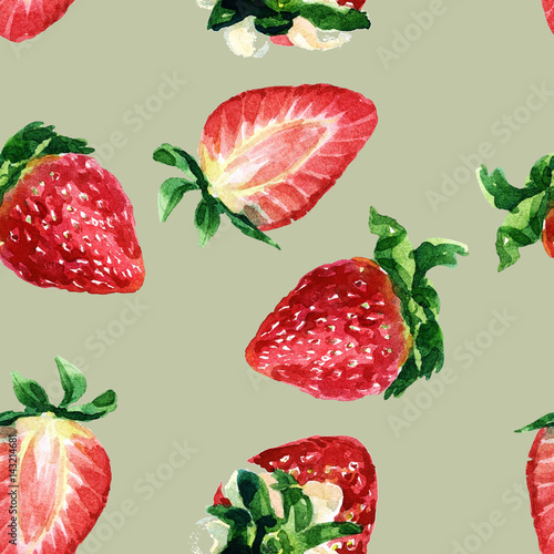 Naklejka - mata magnetyczna na lodówkę Watercolor seamless pattern of strawberries.