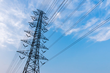 silhouette of high voltage electrical pole structure