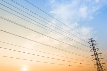 silhouette of high voltage electrical pole structure