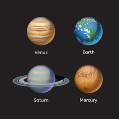 Wall Mural - High quality solar system planet galaxy astronomy earth science globe orbit star vector illustration.
