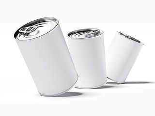 Three tin cans with blank label. 3d rendering