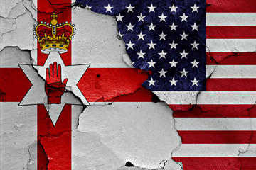 Wall Mural - flags of Northern Ireland and USA painted on cracked wall