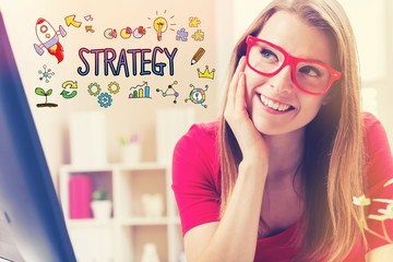 Wall Mural - Strategy text with young woman