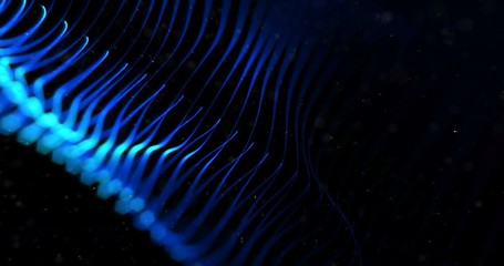 Wall Mural - abstract stream wave array colorful glitter sparkle blue lines with particles  on black background technology concept