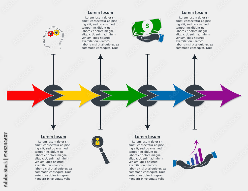 Timeline infographics template with arrows, flowchart, workflow or ...