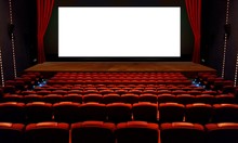 Theater Hall With Red Seat And Wide Blank White Screen