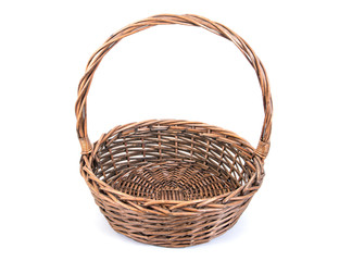 Canvas Print - Wicker rattan basket isolated on white background.Old rattan basket