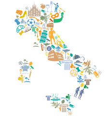 Sticker - italian map with silhouette symbol set