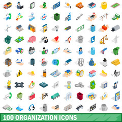 Wall Mural - 100 organization icons set, isometric 3d style