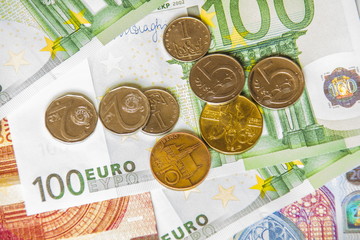 Euro money and czech crown close-up