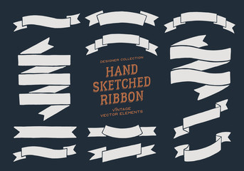 Poster - Retro Ribbon Banners Vector Collection. Vintage ribbons for text. Hand drawn design element.