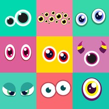 Set Of Cute Monster Eyes. Vector Illustration.