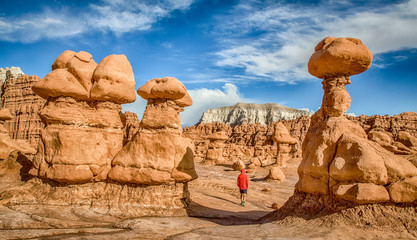 Wall Mural - hiker in goblin valley state park, utah, usa